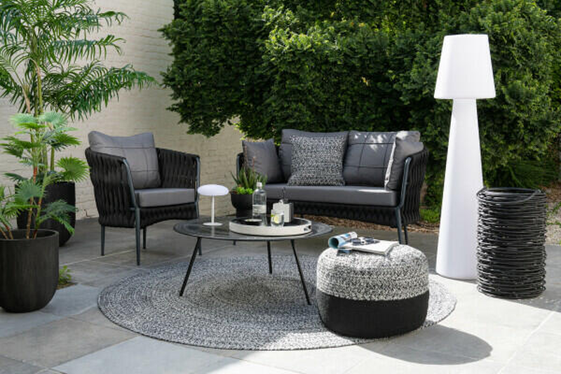 Pouf miami strip outdoor black/white, , medium-null