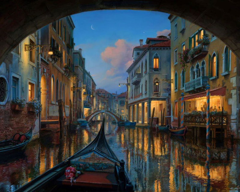 Paint by numbers visit of the venice canal 40*50cm without frame, , medium-null