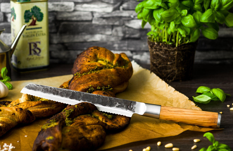 Forged olive wood bread knife 440c japanese steel 20.5cm, , medium image number null