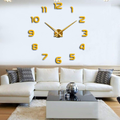 Diy clock – 12s002-gf χρυσό διακοσμητικό ρολόι τοίχου 3d με εφέ καθρέφτη – cb, , medium