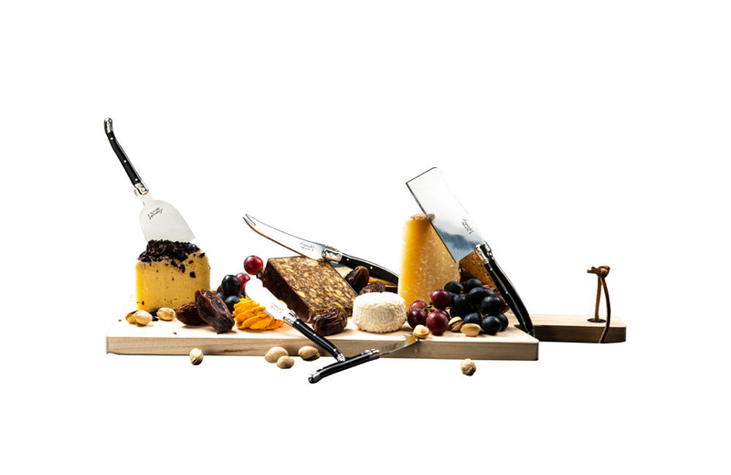 Laguiole 8pc cheese knifes set black with oak cutting board 50cm, , medium image number null