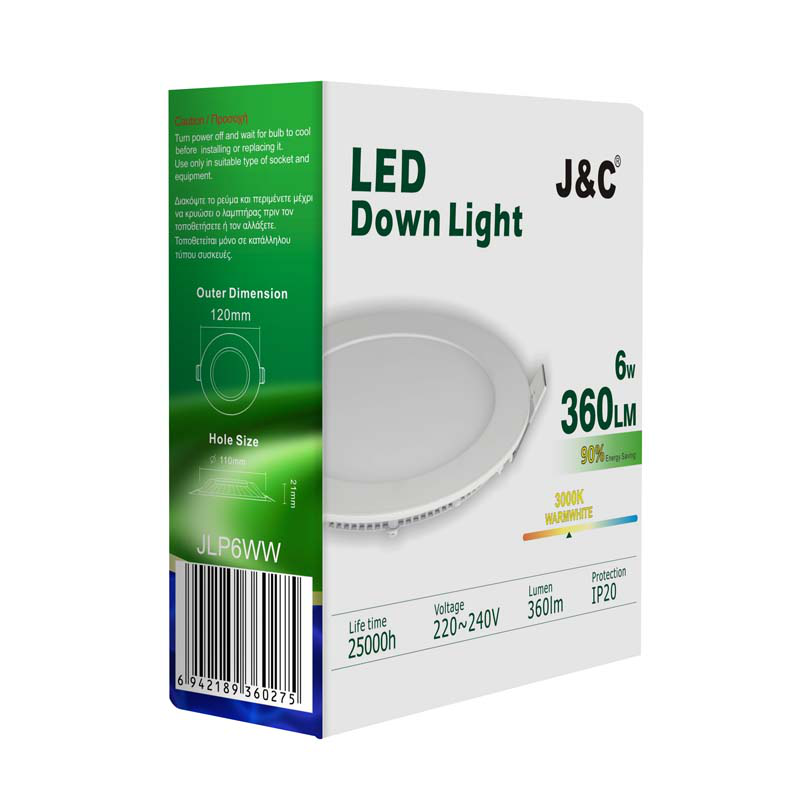 J&c led 6w recessed round panel 3000k &oslash;120mm, , medium-null