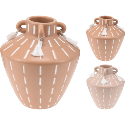 Vase with tassel 15.5x15.5x17cm - assorted colors, , medium