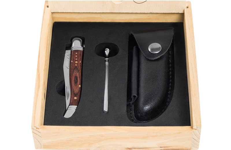 Laguiole luxury line rose pocket knife with sharpener and leather case in gift box, , medium image number null