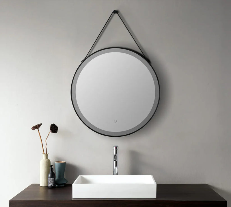 Round led mirror with black frame, , medium image number null