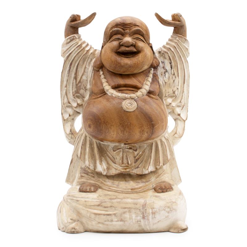 Happy buddha hands up whitewash 40cm, , medium-null