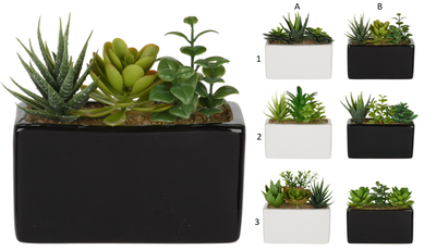 Artificial plant ceramic pot 3 assorted designs 2 assorted colors, , medium