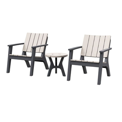 Bondi σετ πλαστικών καρεκλών και τραπεζιού (2 καρέκλες & 1 τραπεζάκι) μαύρο & γκρι, , medium