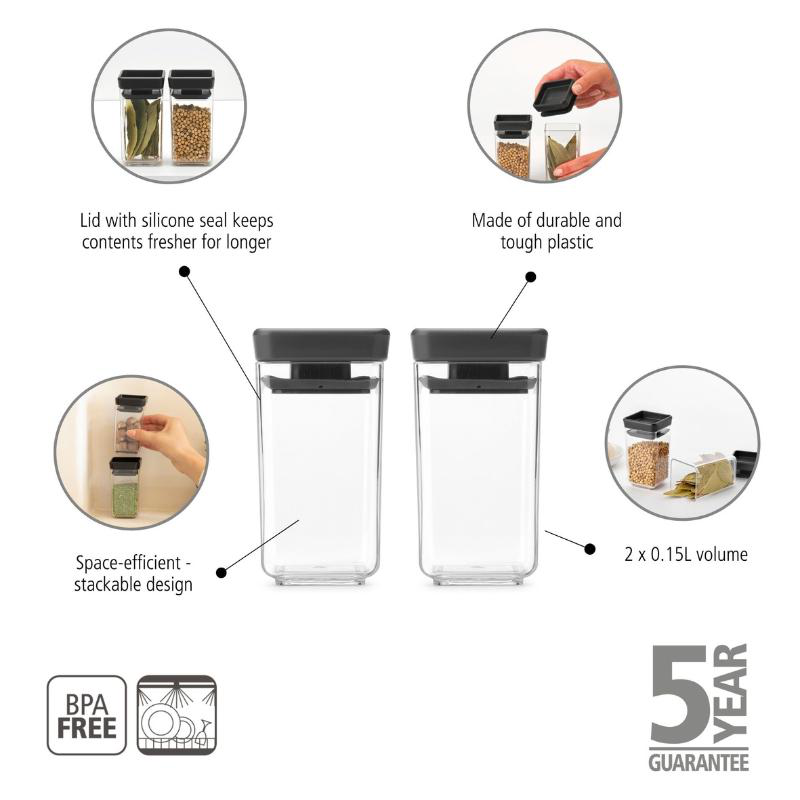 Brabantia tasty square canister 0.15l set of 2 - dark grey, , medium-null