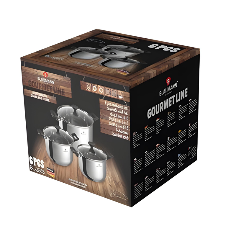 Product image: Blaumann σετ κατσαρόλες 6 τμχ με γυάλινα καπάκια από ανοξείδωτο ατσάλι, gourmet line, bl-3863, , medium-null