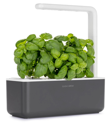Click & grow sgs8uni smart garden 3 starter kit with 3 basil pods 30x12cm dark grey