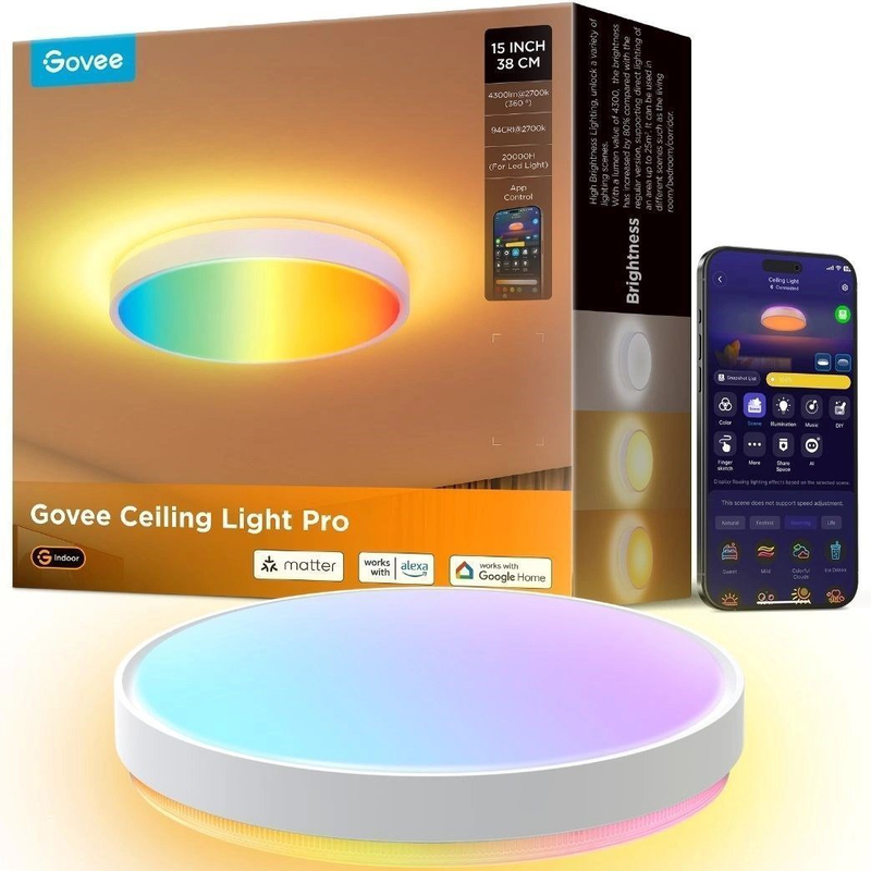 Govee lamp ceiling smart led 15inch round light rgbicww + rgbicww h60a6c01, , medium-null