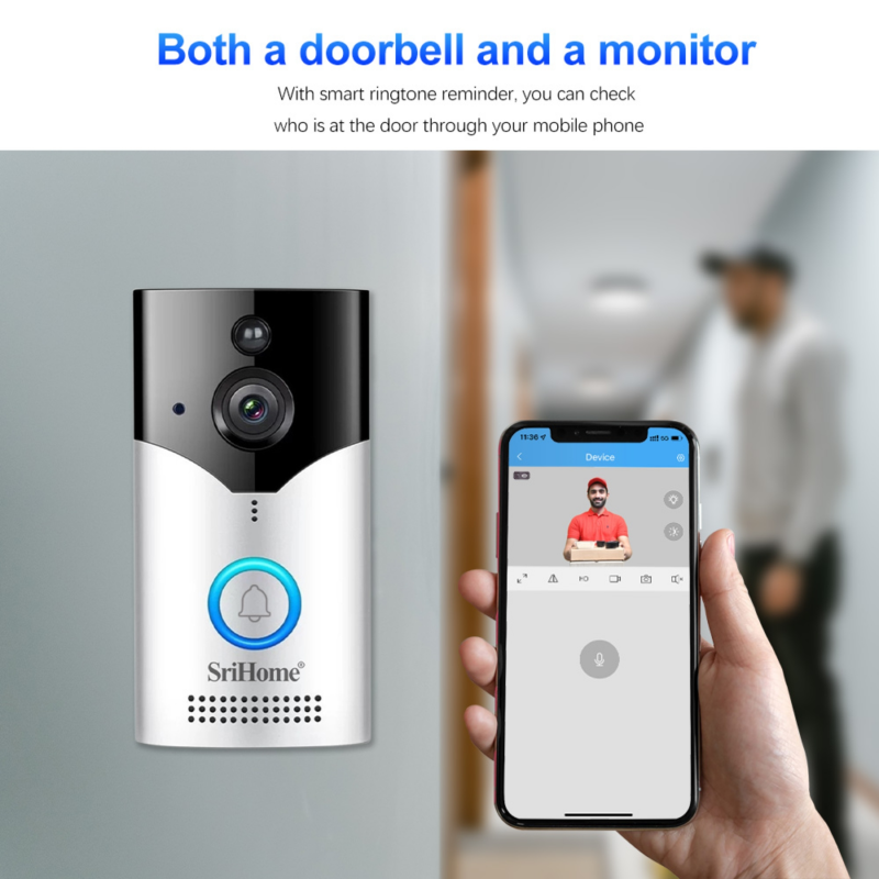 Srihome dh002 Wi-Fi doorbell ασύρματο θύροτηλέφωνο με κάμερα και κουδουνίστρα, , medium image number null