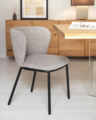 Ciselia dining chair with light grey boucle, Grey, medium