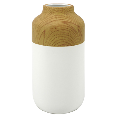 Ceramic small vase with half wooden look, , medium