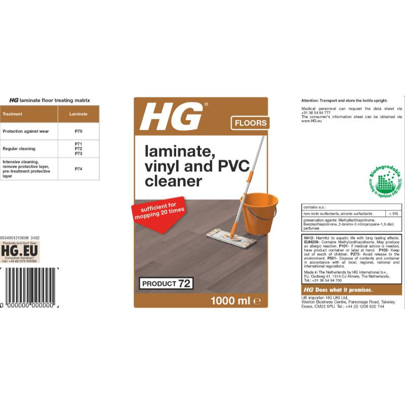 Hg laminate, vinyl and pvc cleaner p72 1l, , medium-null
