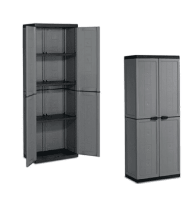 Keter jolly utility tall dark grey / black garden plastic storage cabinet, , medium