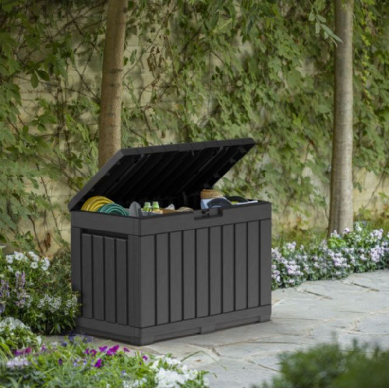 Product image: Keter kentwood κουτί αποθήκευσης 190l ξυλοκαφέ ιδανικό για αποθήκευση αξεσουάρ κήπου, μαξιλαριών και μικρών εργαλείων, , medium-null