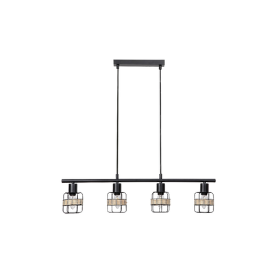 Indiana pendant lighting 4 light black with wooden detail, , medium