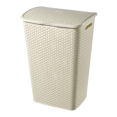 Curver rattan καλάθι απλύτων 55l, off white, με καπάκι, αεριζόμενο & ανθεκτικό, , medium