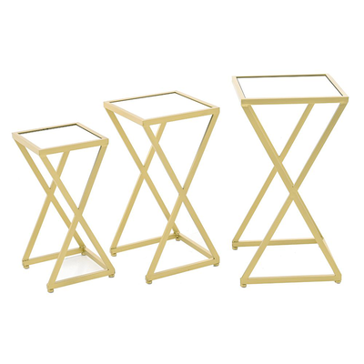 Gold metal side tables 3pcs set with mirror top 50x35x65cm, 45x30x58cm, 25x25x50cm, , medium