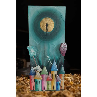 Wooden colored clock turquoise