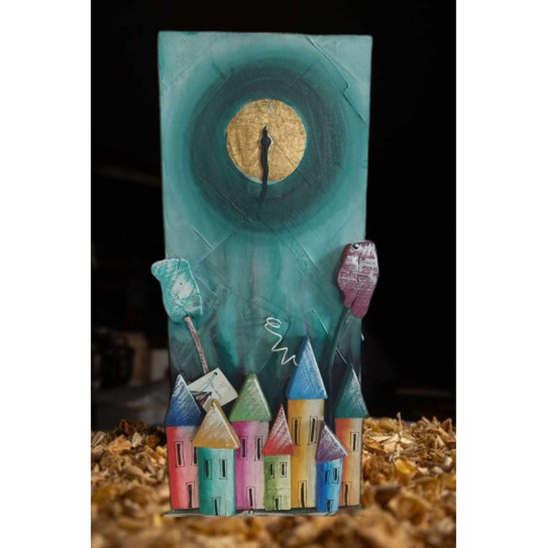 Wooden colored clock turquoise, , medium image number null