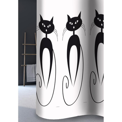 Shower curtain textile cats