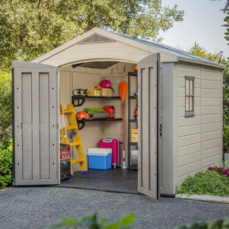 Product image: Keter factor 8x8ft πλαστική αποθήκη κήπου ρητινώδης κατασκευή με φεγγίτη, παράθυρο, διπλές πόρτες & δάπεδο, , medium-null