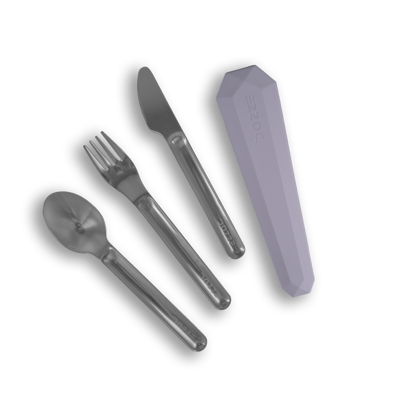 Mauve purple dozze stainless steel travel cutlery set, , medium-null
