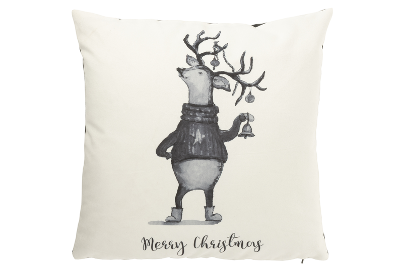 Cushion deer with scarf (45x45x13cm) velvet white/black cotton/linen/polyester-null