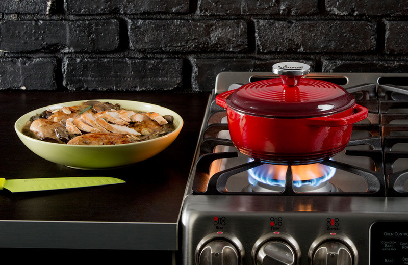 Lodge 1.4 lt red enameled cast iron dutch oven with loop handles, , medium image number null