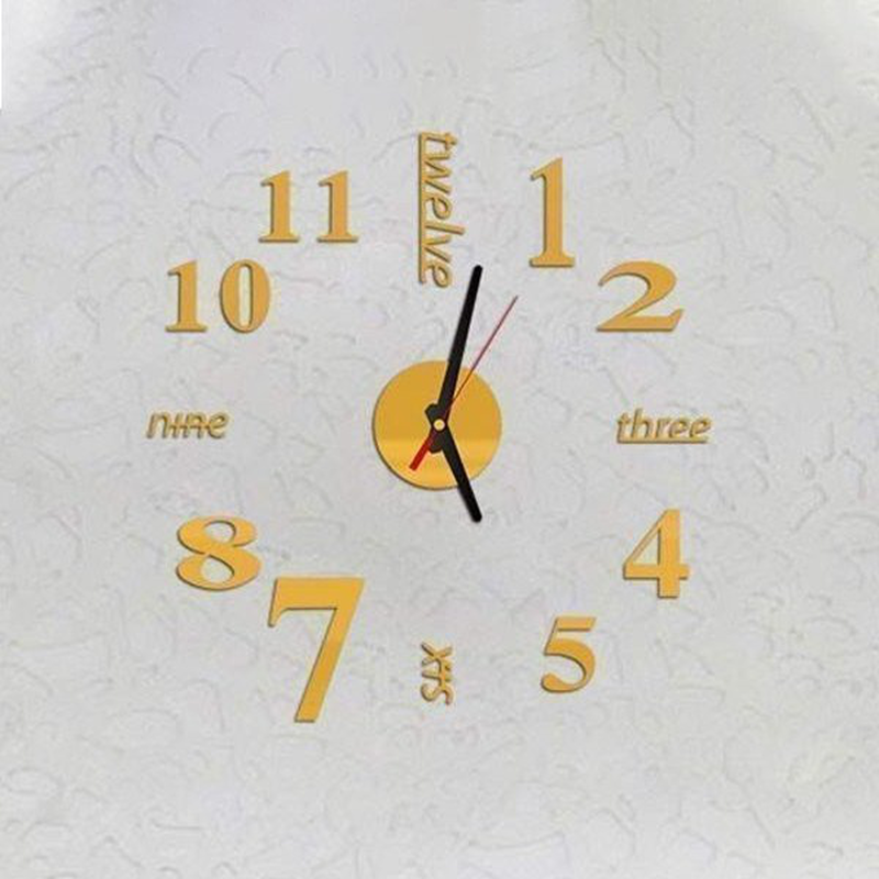 Diy wall clock with 3d numbers stickers gold 60x60cm, , medium-null