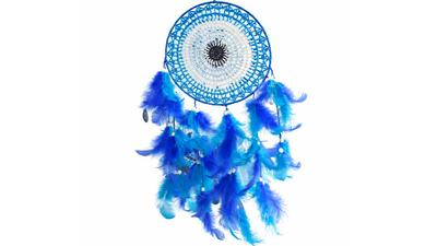 Blue dreamcatcher with feathers &ndash; boho wall hanging decor, , medium