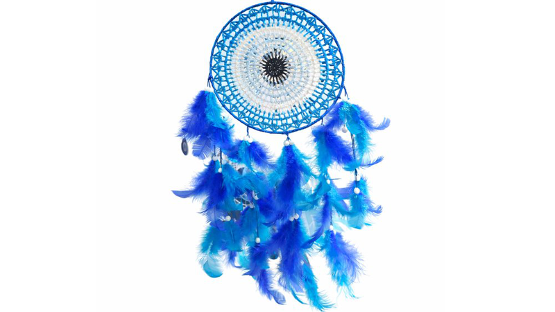 Blue dreamcatcher with feathers &ndash; boho wall hanging decor, , medium-null