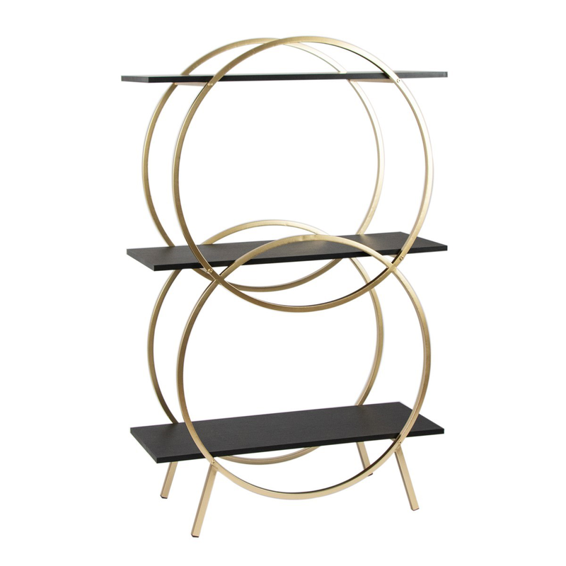 Gold metal and black wood shelf small, , medium-null