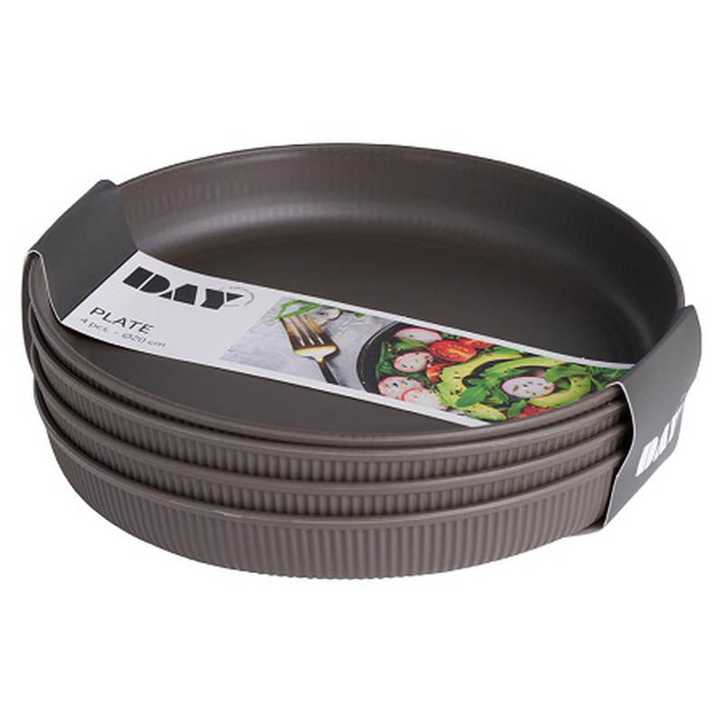 Day plastic plate 20cm 4 pcs set (1set random selection of color), , medium-null