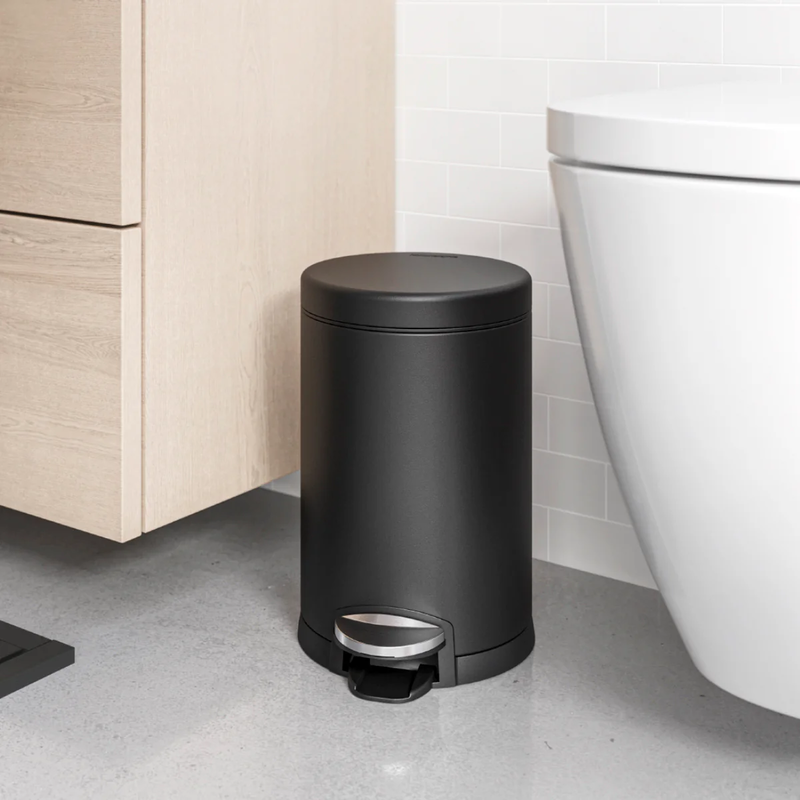 Product image: 4.5l round pedal bin matte black stainless steel, , medium-null