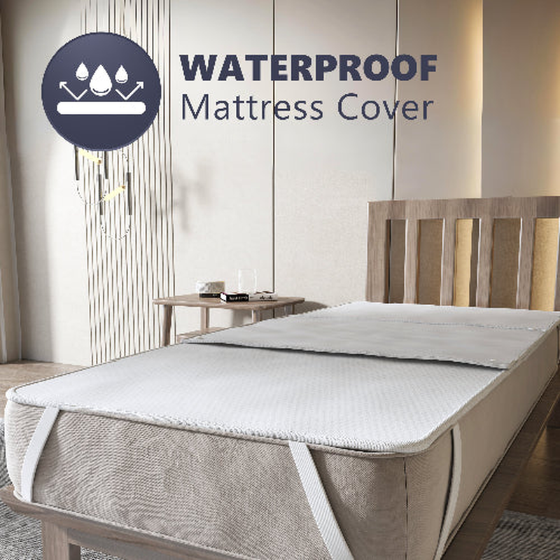 Waterproof mattress protector the white stone with removable and washable fitted sheet | anti-stress, hypoallergenic and antibacterial fabric with fixing clips-null