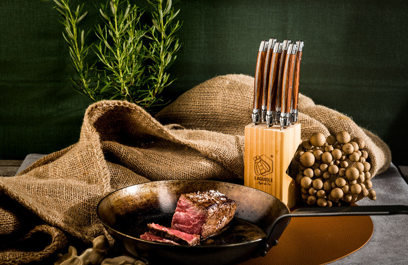 Laguiole premium line set of 6 steak knives wood 1.8 mm in a wooden block, , medium-null