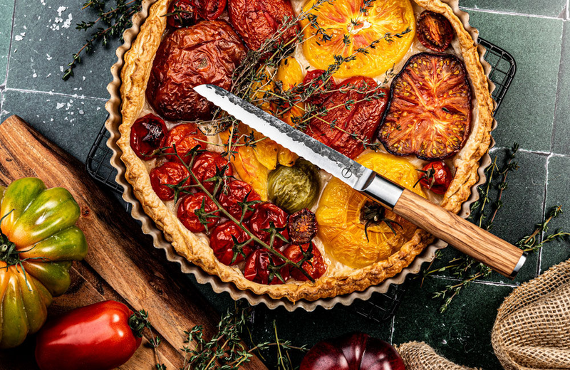 Forged olive utility knife serrated 440c japanese steel, , medium-null