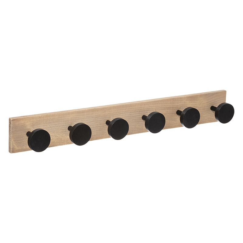5five 173694 6 wooden rack with 6 hooks black l8 x w7 x h60,5cm, , medium-null