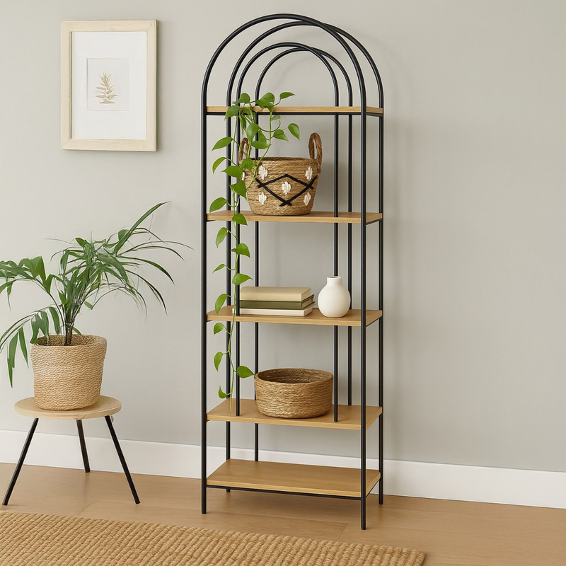 Black metal and wood shelf small, , medium-null