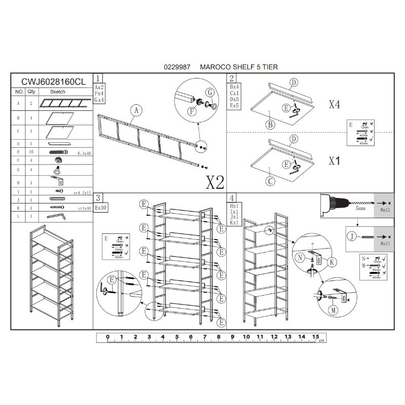 Product image: Superliving maroco shelves 5tier 60x28x160cm, , medium-null
