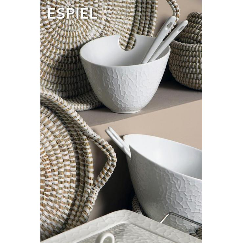 Product image: ESPIEL PORCELAIN SALAD BOWL WITH SPOONS 3 PCS SET CRUMPLED 25X29CM WEM703-null