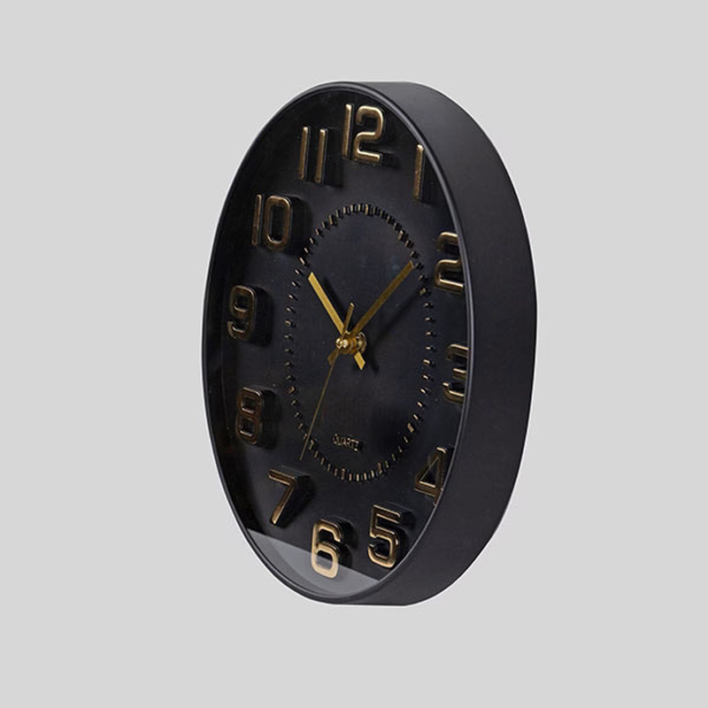 Plastic wall clock black - gold, , medium-null