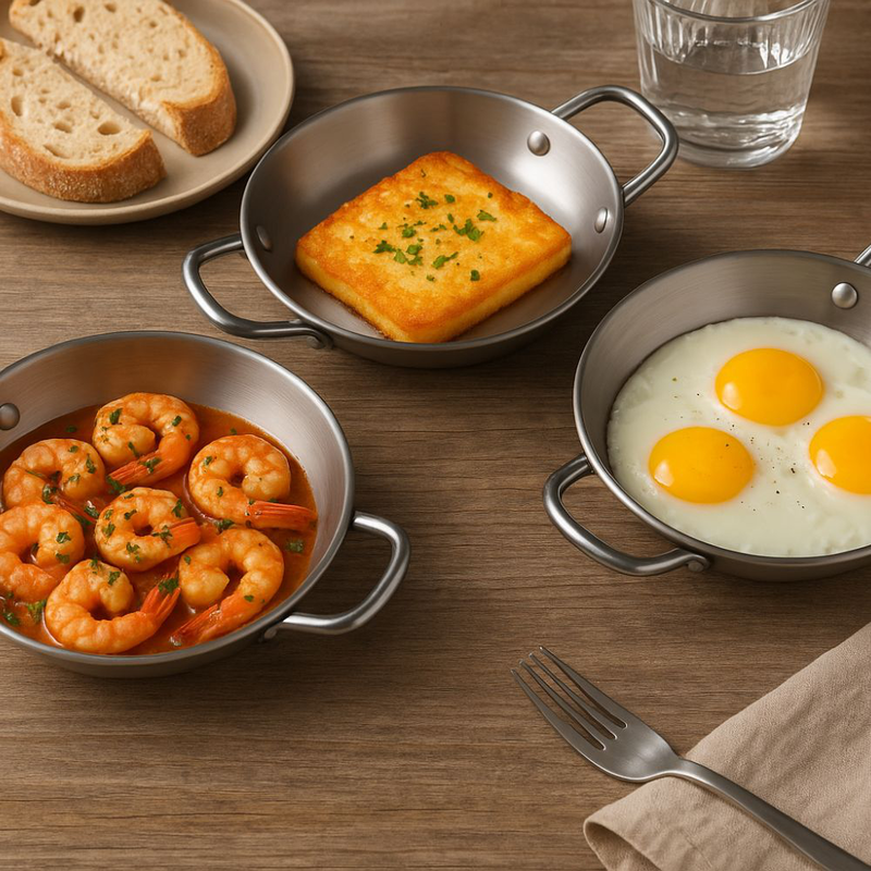 Product image: Σαγανάκι μεταλλικό 18 cm με 2 πλαϊνά χερούλια για εύκολο κράτημα και ιδανικό ψήσιμο & σερβίρισμα παραδοσιακών μεζέδων, , medium-null