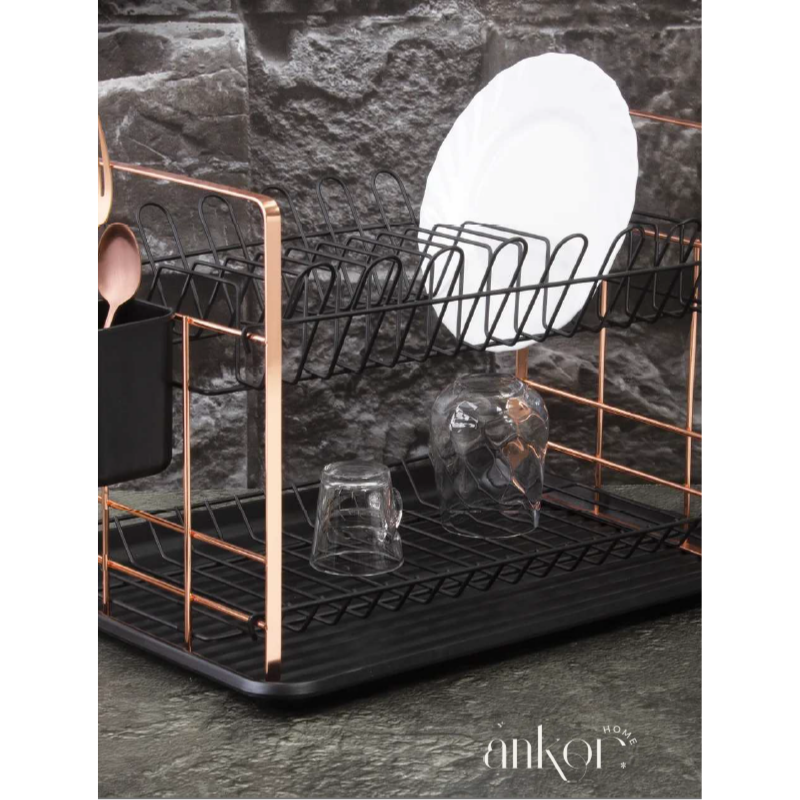 Ankor dish dryer lux 2 tier black-rosegold, , medium-null