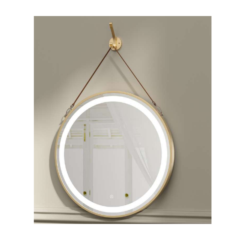 Round led mirror with gold frame ⌀80x100cm, , medium-null