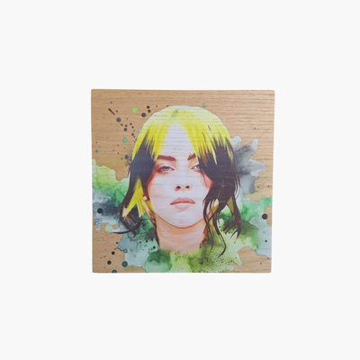 Billie eilish green splash art print on wood, , medium